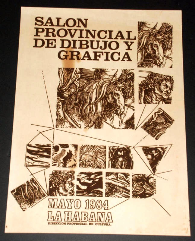 1984 Original Silkscreen Cuban Gallery Poster.Drawing and Graphics art show.