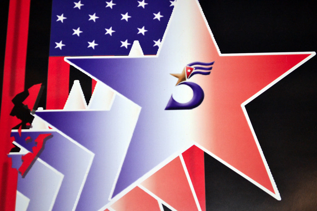 Cuban Original Political Revolution Poster.Freedom of 5 Now.Castro History art.