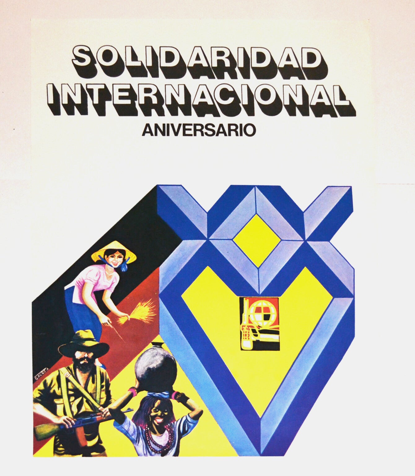 1991 Original Cuba Political Poster.Cold War Graphic.International Solidarity.