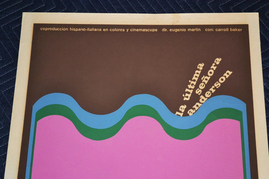 1973 Original Cuban Silkscreen Movie Poster.Ultima señora Anderson.Pink sea.Art