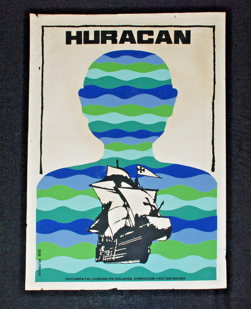 1986 Original Cuban Movie Poster.Plakat.Huracan"Hurricane"Sailship art.Sail ship