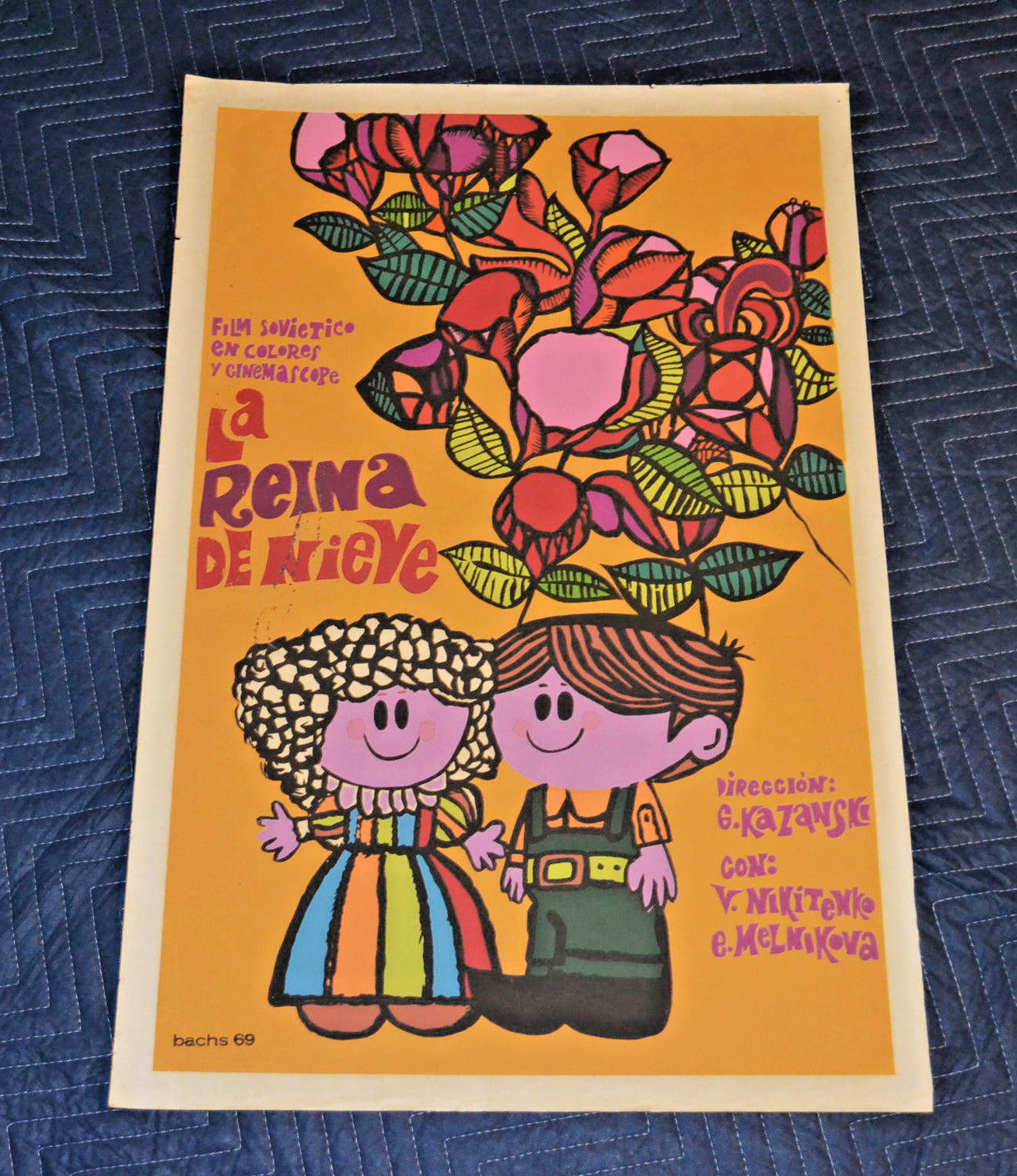 1969 Original Cuban Silkscreen Movie Poster.The Queen of Snow.Russian film.