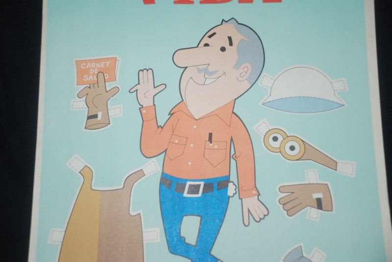 1970's Original Cuban Poster"Protection"Cartoon art.Work place safety design