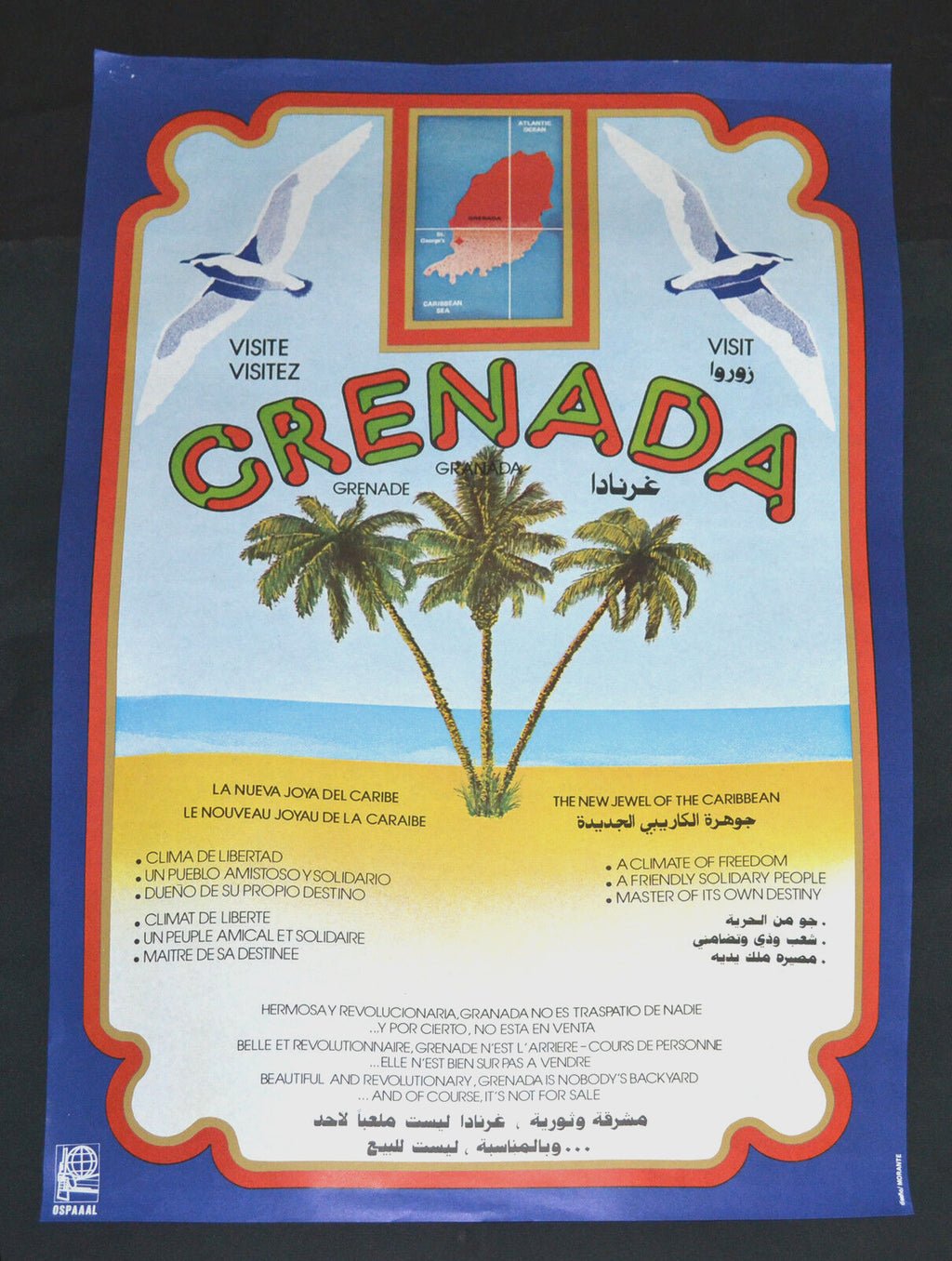 1982 Original Cuban Poster.Plakat.Grenada Socialist Tourism.Collectible art