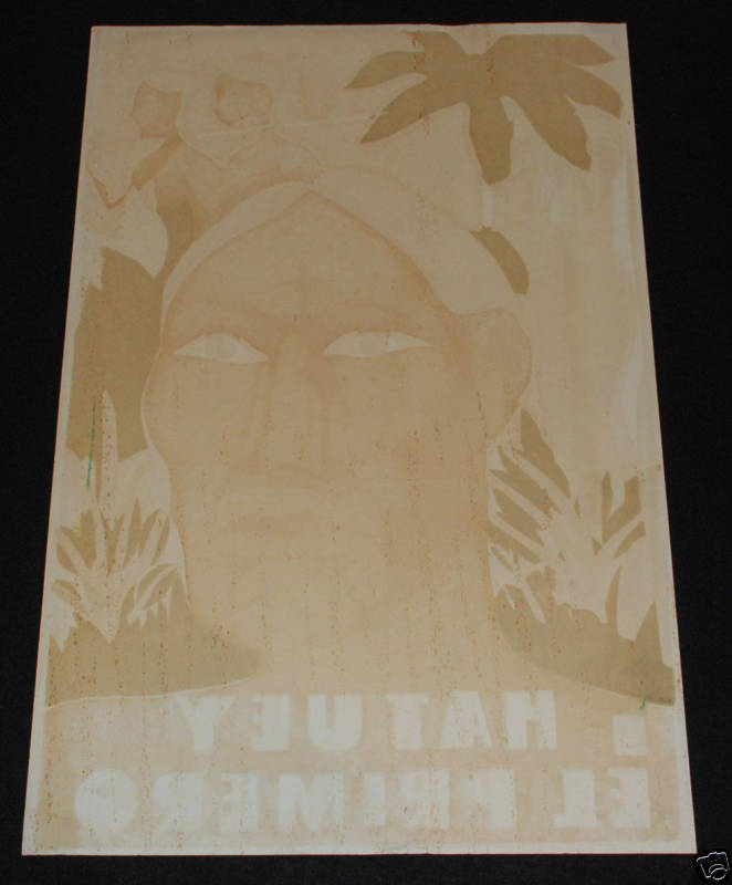 1993 Cuban SILKSCREEN Political Poster.HATUEY FirsT Guerrilla.Aboriginal art