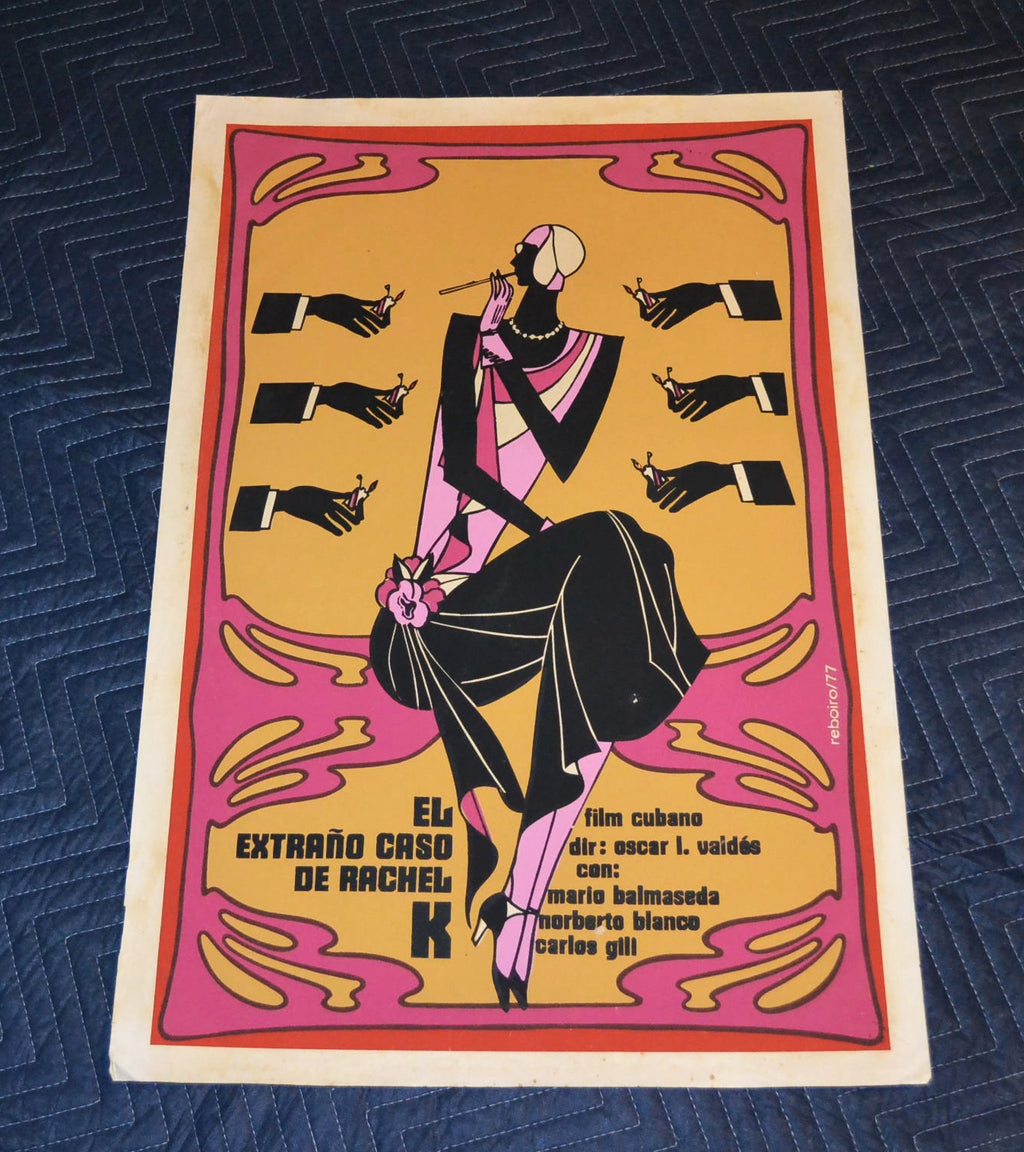 1977 Original Cuban Silkscreen Movie Poster.Strange case Rachel K.Deco Nouveau