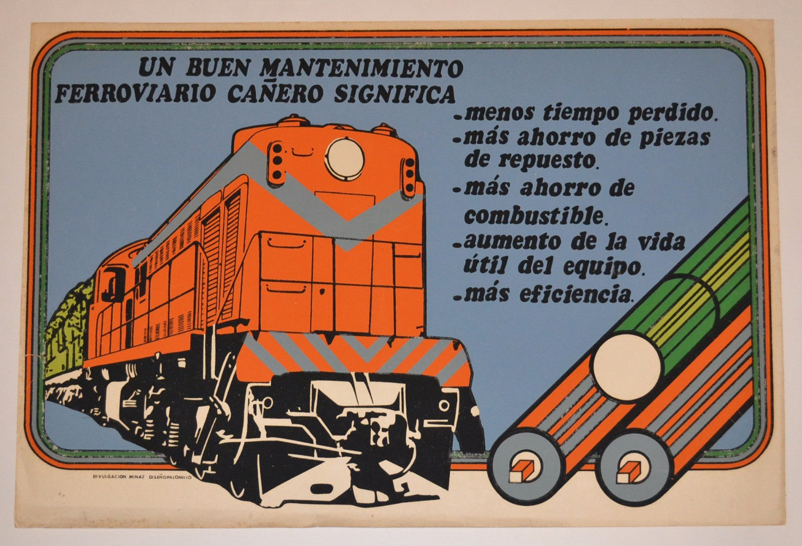 1978 Original Cuban Poster.Railroad Machine WorkShop.Maintenance board.Train art