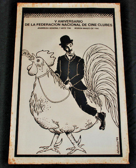 1990 Original Cuban Movie Poster.Plakat.Affiche.affisch"Chaplin on Rooster"art