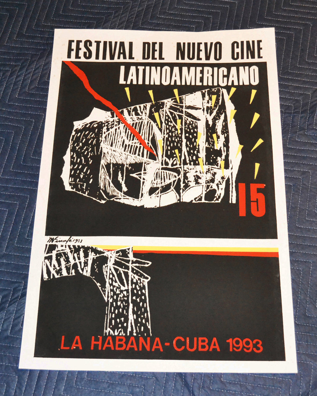 1993 Original Cuban Silkscreen Movie Poster.15 Cinema Festival.Moises Finale Art