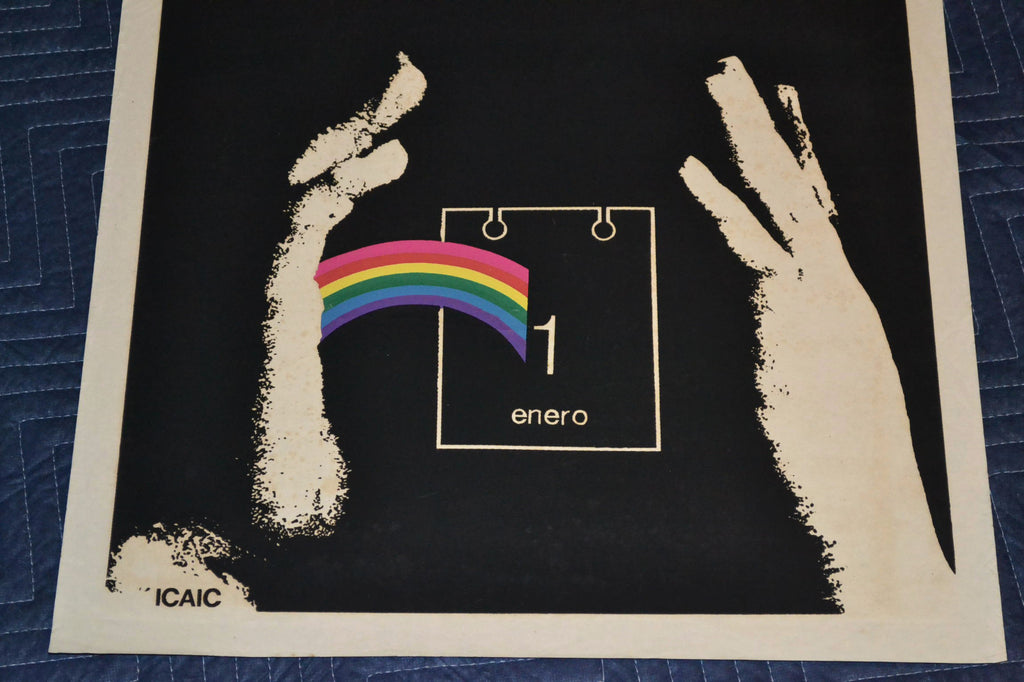 1976 Original Cuban Silkscreen Movie Poster.Day of Castro Revolution.Rainbow.