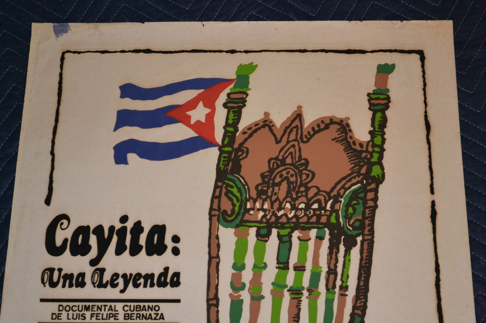 1981 Original Cuban Silkscreen Movie Poster.Cayita una leyenda.Cuba flag chair.