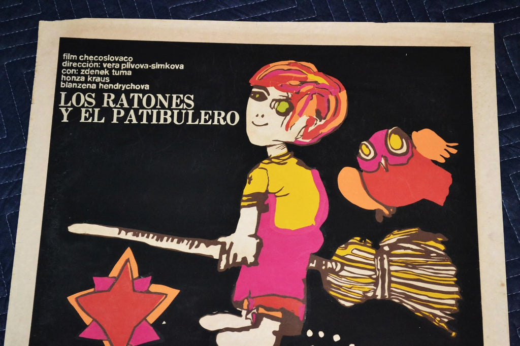 1972 Original Cuban Silkscreen Movie Poster.Mice birds boy flies broom.Children.