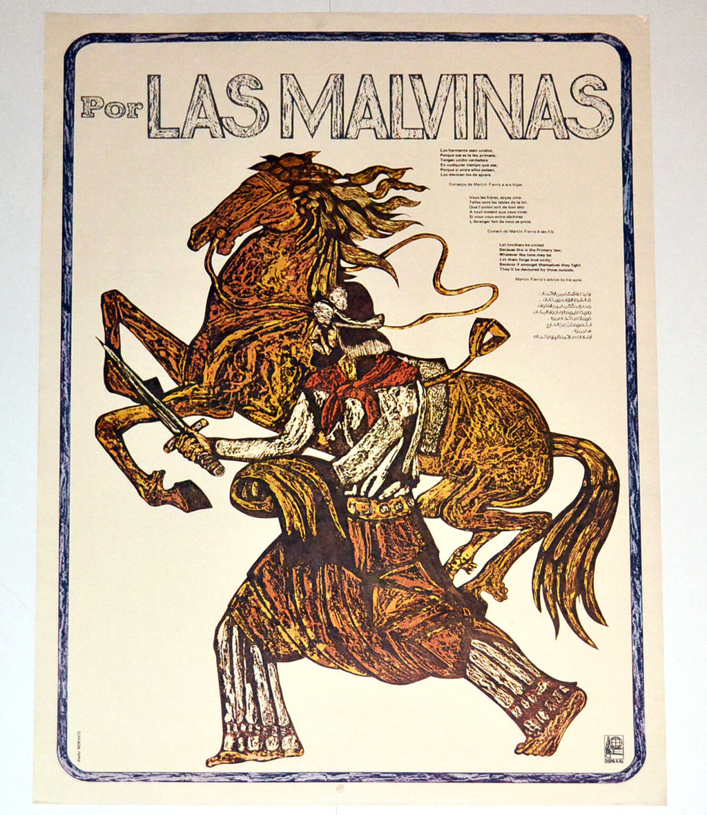 1985 Original Cuban Political OSPAAAL Poster.LAS MALVINAS.Argentina History art