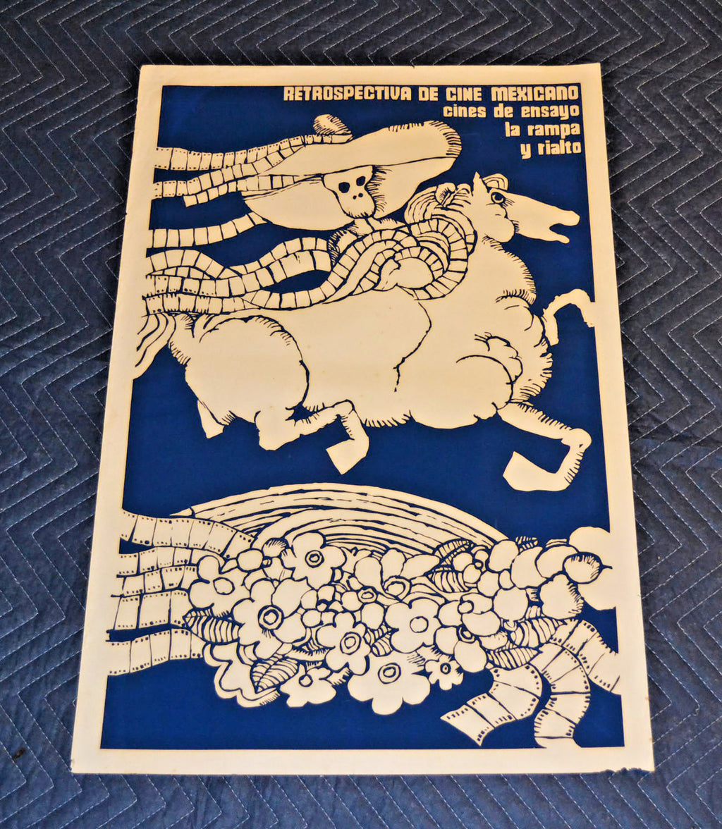 1975 Original Cuban Silkscreen Poster.Mexican Catrina skeleton on horse.Cinema.
