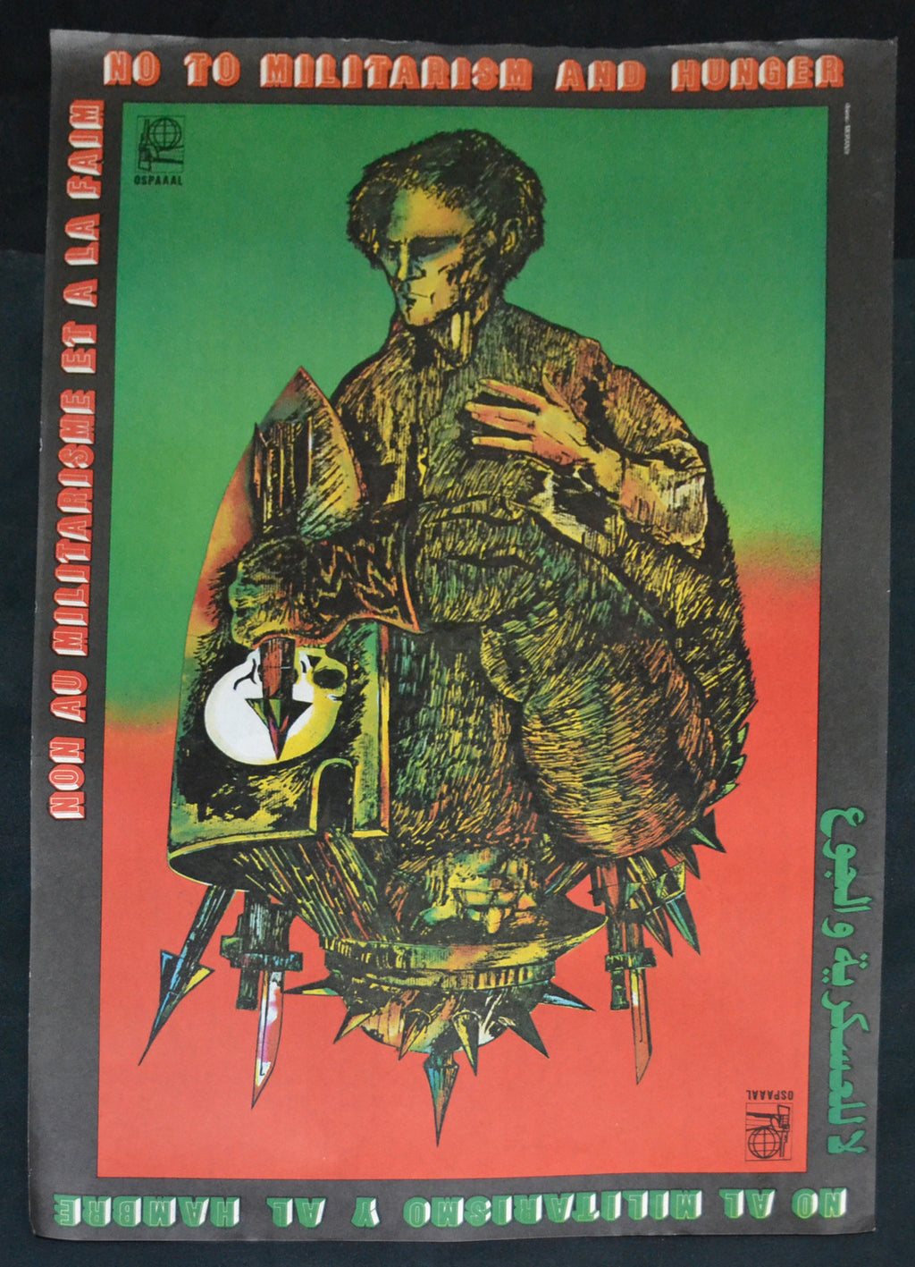 1982 Original Cuban Poster.No to Militarism and Hunger.Socialist graphic arts.