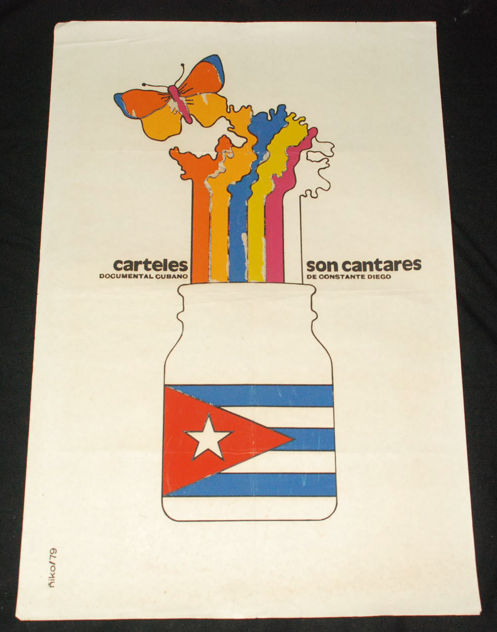 1979 Original Cuban Movie Poster"Carteles son Cantares"Flag rainbow to butterfly