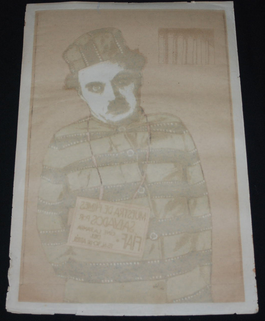 1990 Original Cuban Poster.Plakat.Affiche.FIAF.Charlie Claplin in Prison art