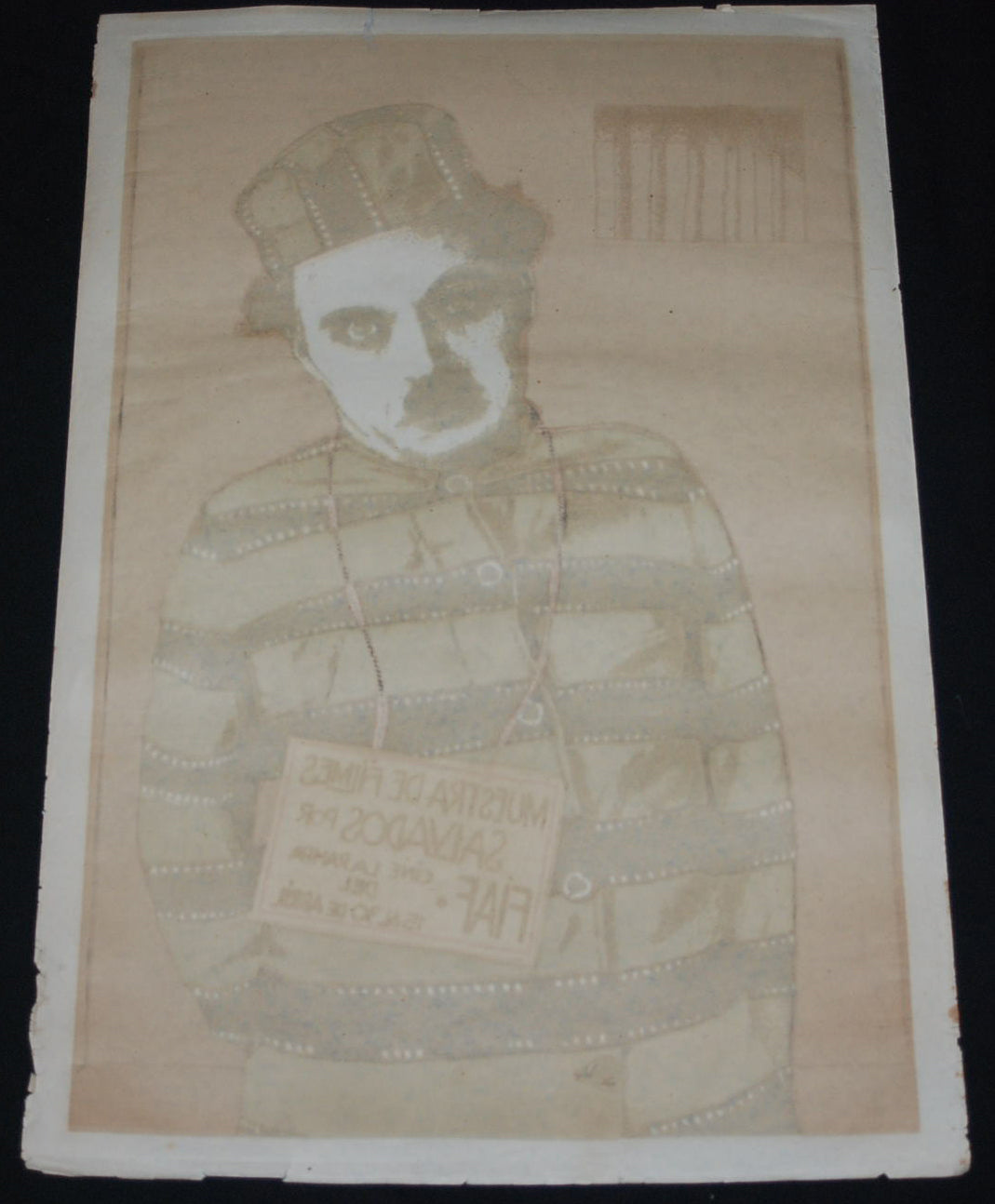 1990 Original Cuban Poster.Plakat.Affiche.FIAF.Charlie Claplin in Prison art