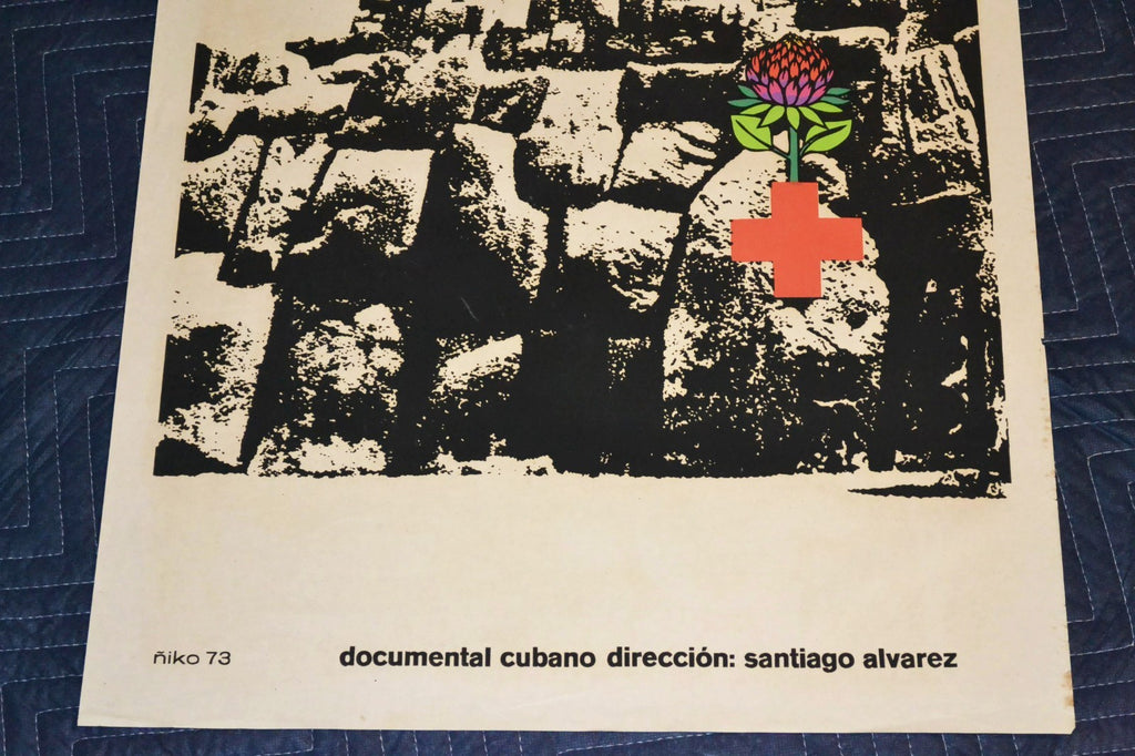 1973 Original Cuban Silkscreen Movie Poster.Stone over stone.Piedra.Cross.Flower