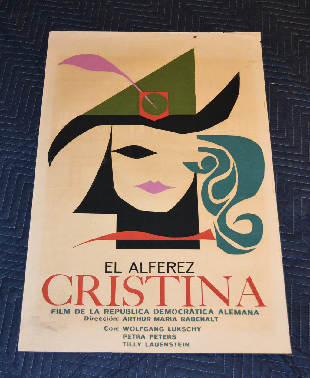 1966 Original Cuban Silkscreen Movie Poster.Alferez Christina.East Germany art