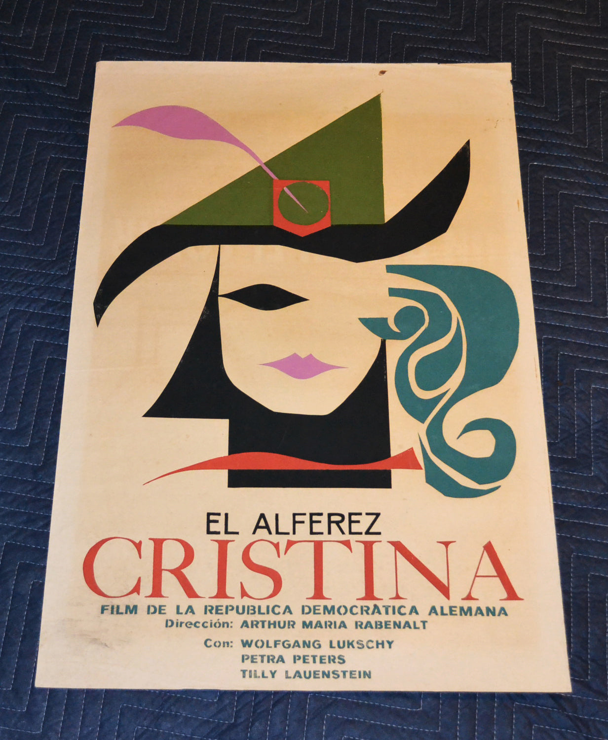 1966 Original Cuban Silkscreen Movie Poster.Alferez Christina.East Germany art