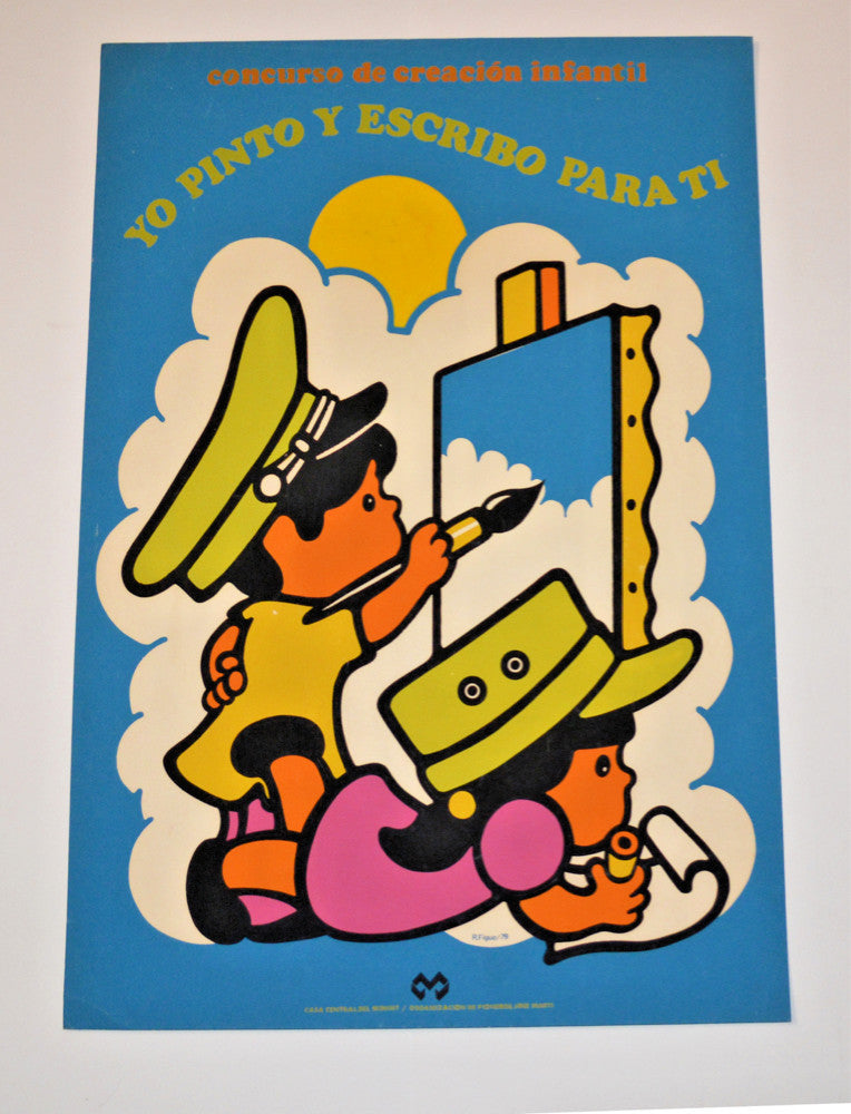 1979 Original SILKSCREEN Cuban Poster.Sing and write for you.Children.Revolution
