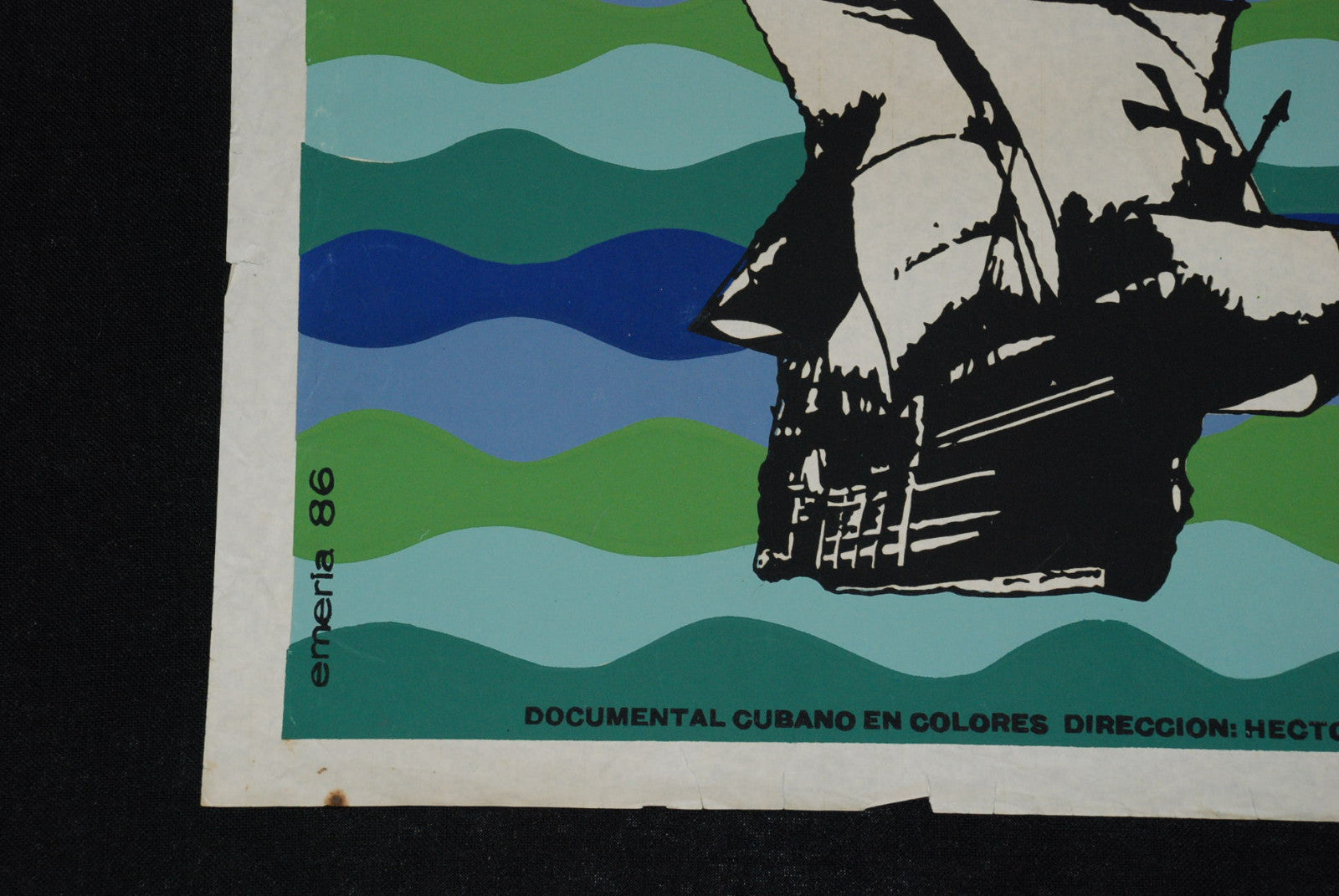 1986 Original Cuban Movie Poster.Plakat.Huracan"Hurricane"Sailship art.Sail ship