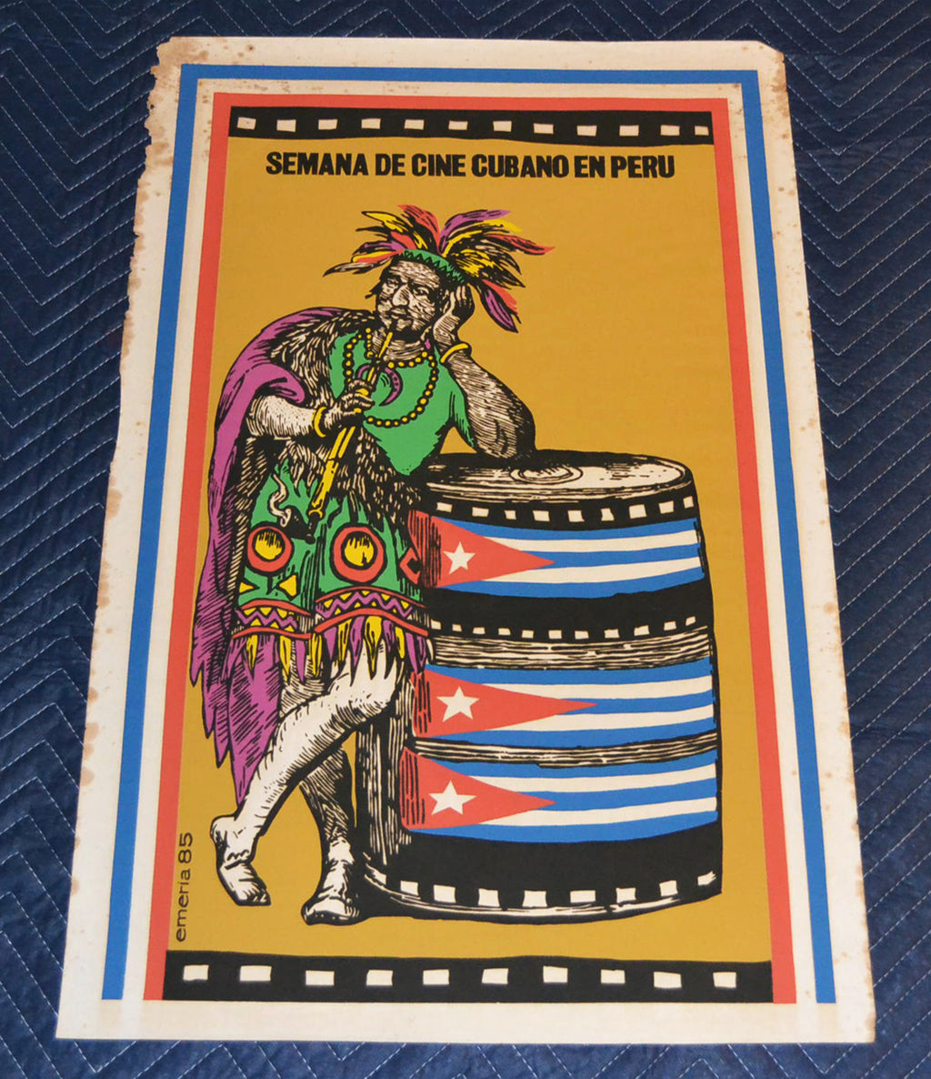 1985 Cuban Original Silkscreen Movie Poster.Peru Cinema.Peruvian smoking Tobacco