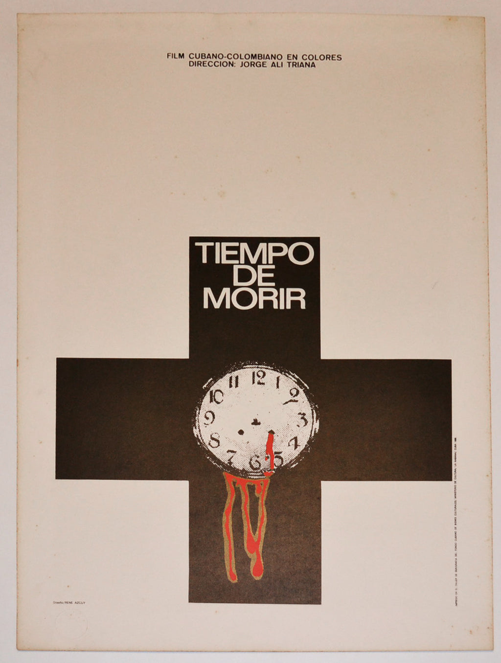 1988 Original Cuban Silkscreen Movie Poster"Time to Die.Bleeding clock on cross.