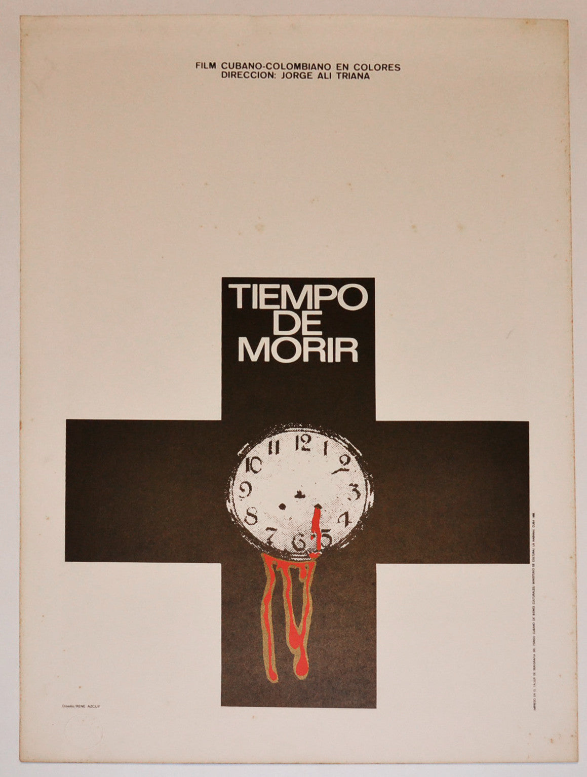 1988 Original Cuban Silkscreen Movie Poster"Time to Die.Bleeding clock on cross.