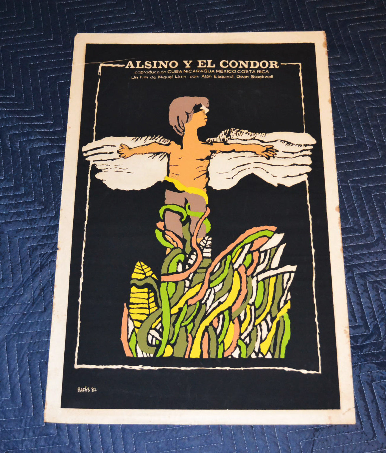 1982 Original Cuban Silkscreen Movie Poster.Alsino y el Condor.Angel Boy bird.