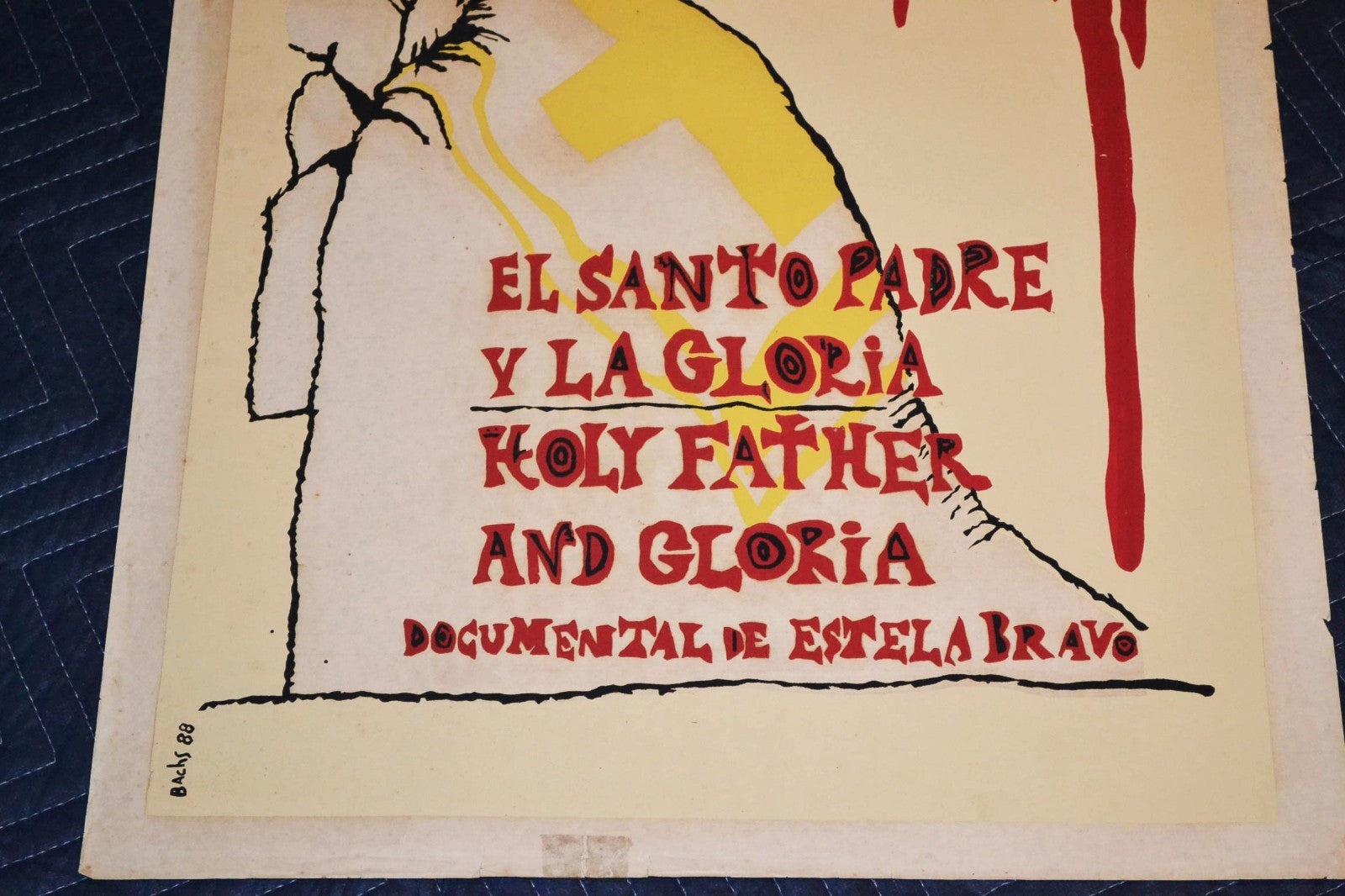 1988 Original Cuban Silkscreen Movie Poster.The Pope and Gloria.Estela Bravo.