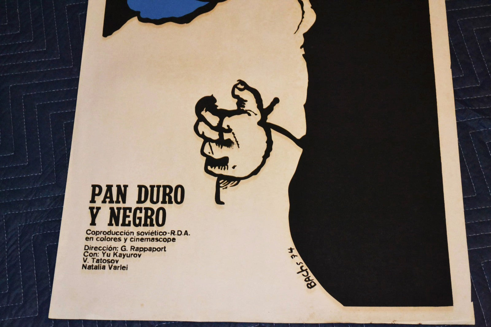 1974 Original Cuban Silkscreen Movie Poster.Hard back bread.Russian soviet art
