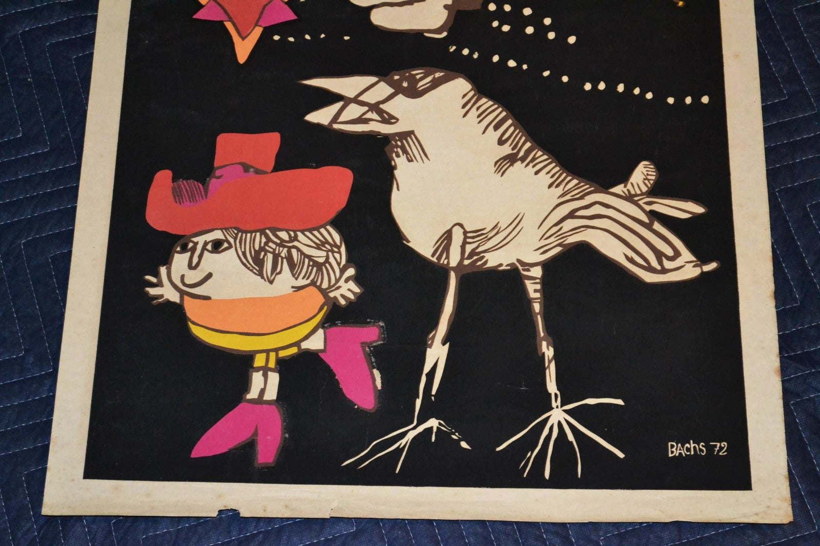 1972 Original Cuban Silkscreen Movie Poster.Mice birds boy flies broom.Children.