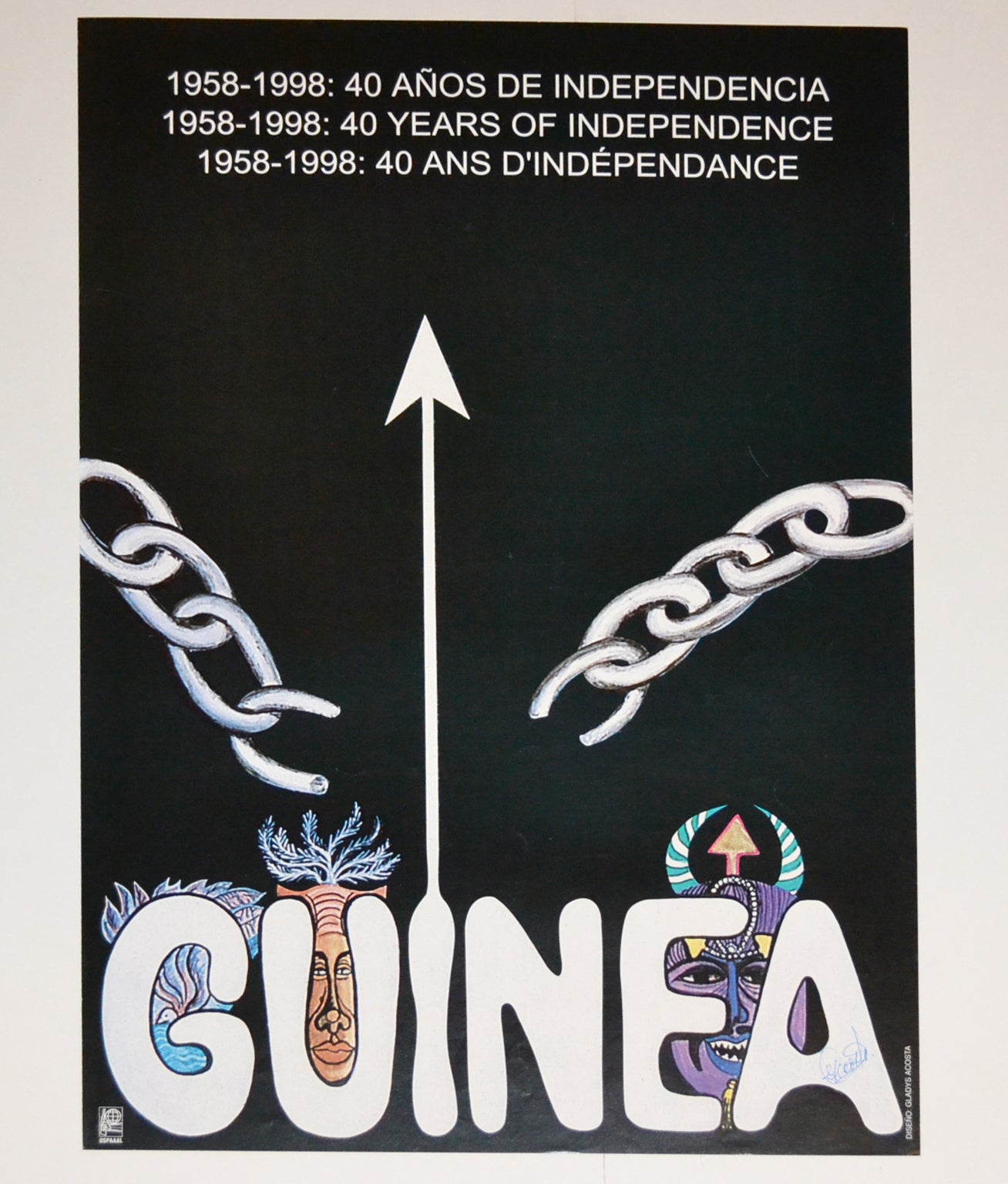 1998 Cuban Political Poster.Anti-Colonialism Racism.GUINEA.Africa.Tribal.SIGNED!