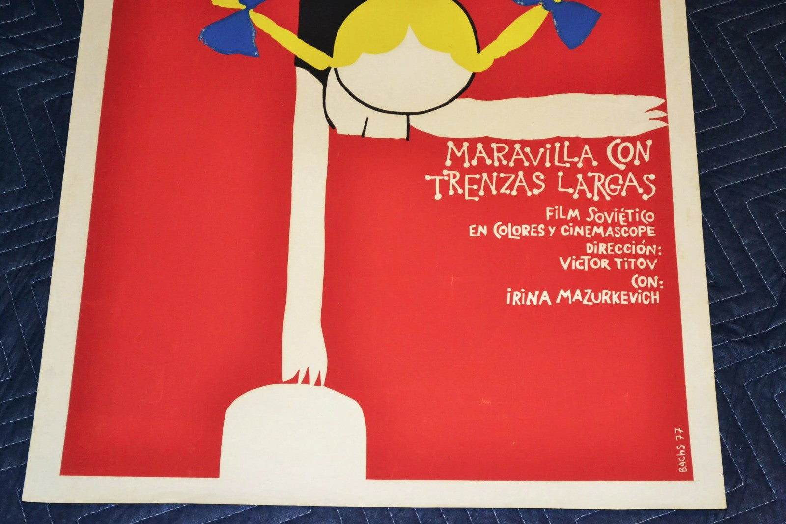 1977 Original Cuban Silkscreen Movie Poster.Blondie long braids.Tail.Gymnastics.