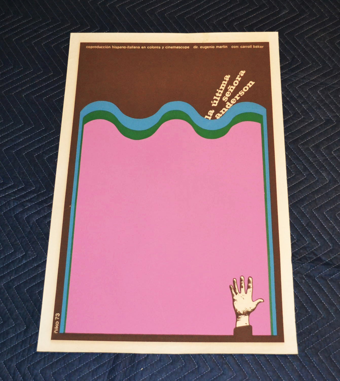 1973 Original Cuban Silkscreen Movie Poster.Ultima señora Anderson.Pink sea.Art