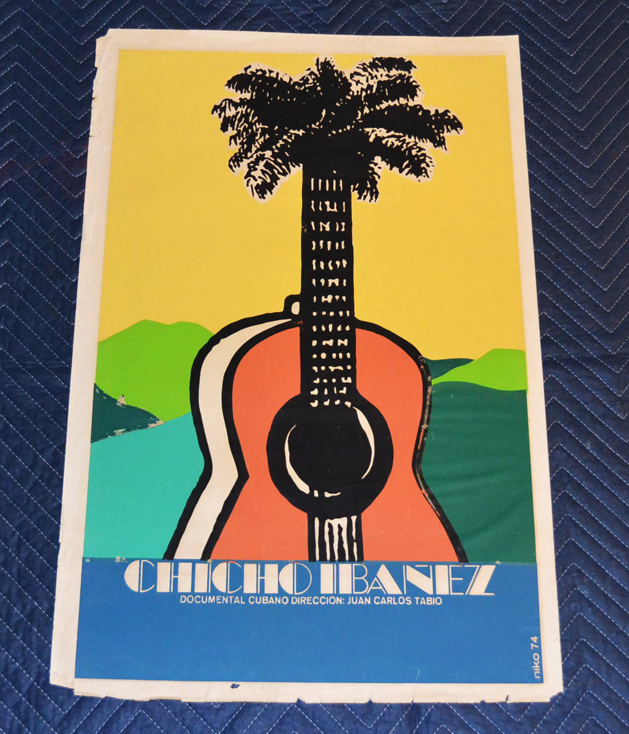 1974 Original Cuban Silkscreen Movie Poster.Chicho Ibañez.Music.Guitar.Jazz art