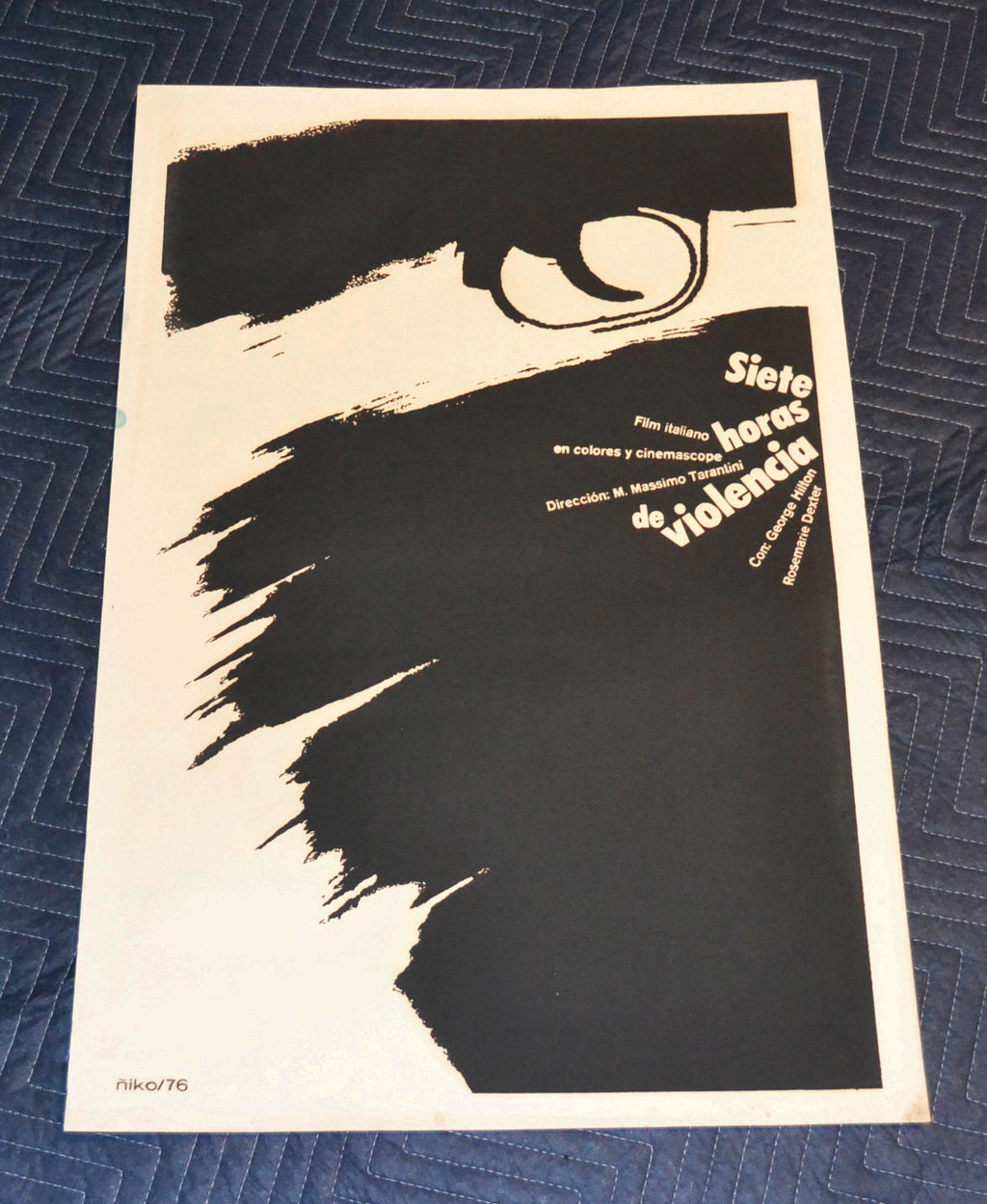 1976 Original Cuban Silkscreen Movie Poster.7 violent hours.Italian Tarantini