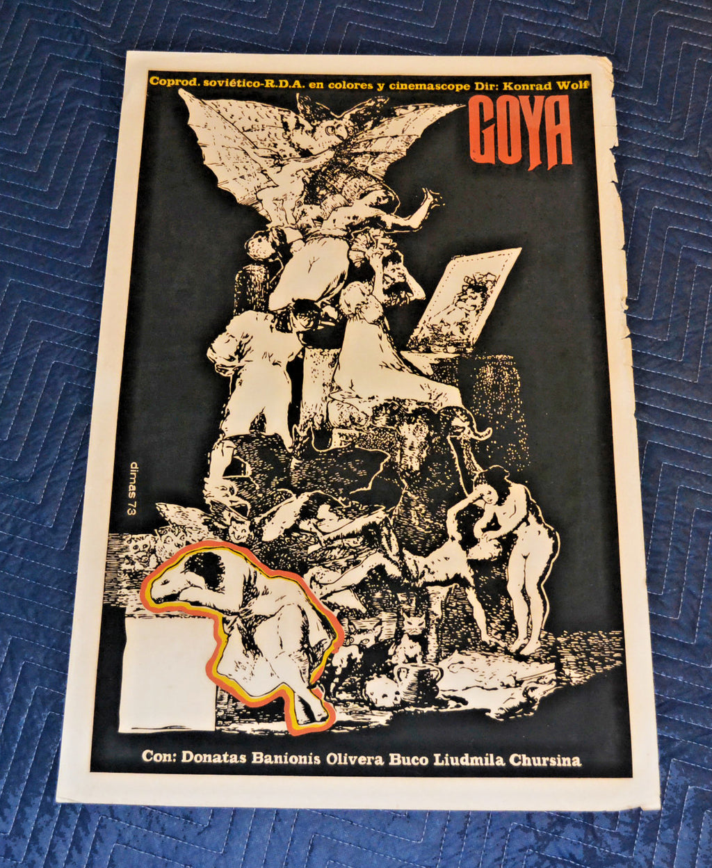 1973 Original Cuban Silkscreen Movie Poster"Goya"Spanish painter.Konrad Wolf art