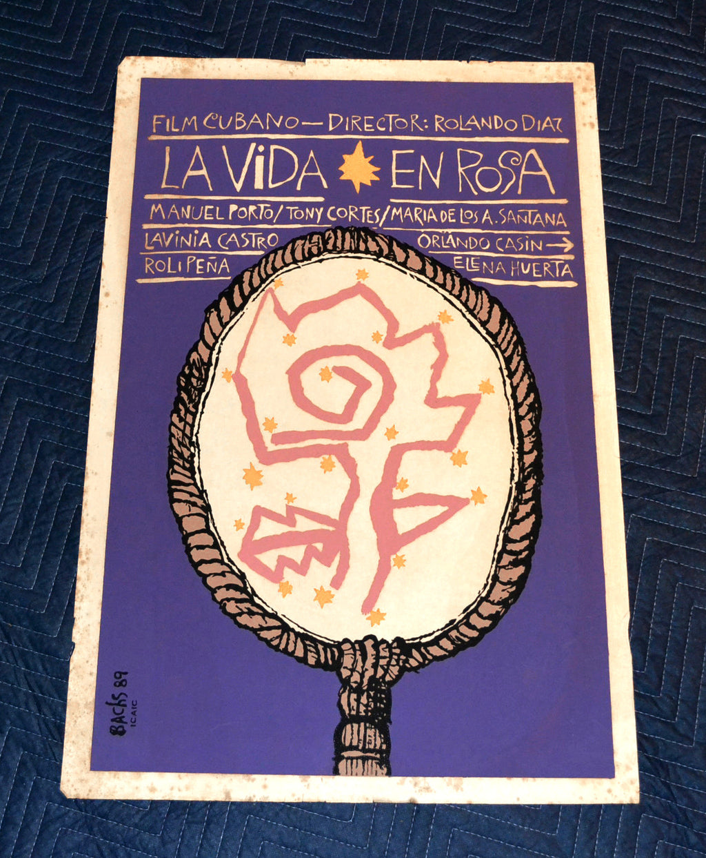 1989 Original Cuban Silkscreen Movie Poster.La vida en rosa.Rosy life.Mirror.art