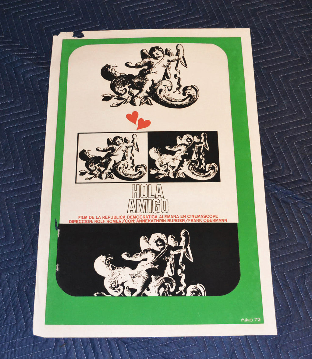 1972 Original Cuban Silkscreen Movie Poster.Hola amigo.Hello friend.Angel art.