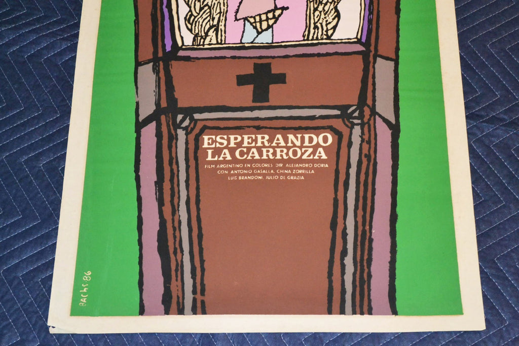 1986 Original Cuban Silkscreen Movie Poster.Esperando la carroza.Argentina film